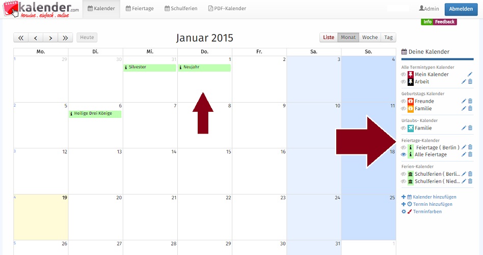 Informations zum Online Termine-Kalender - Kalender.com