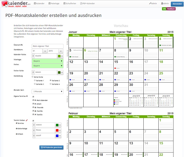 Informations zum Online Termine-Kalender - Kalender.com