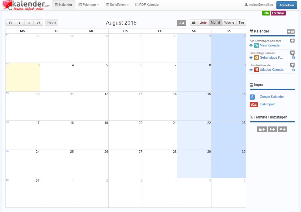 Informations zum Online Termine-Kalender - Kalender.com