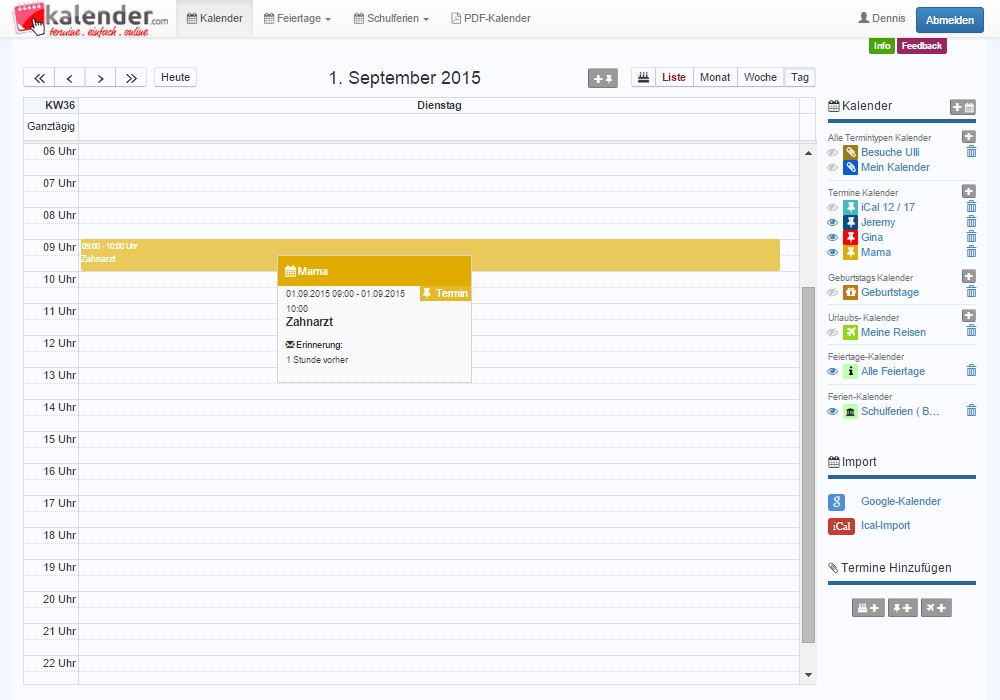 Informations zum Online Termine-Kalender - Kalender.com