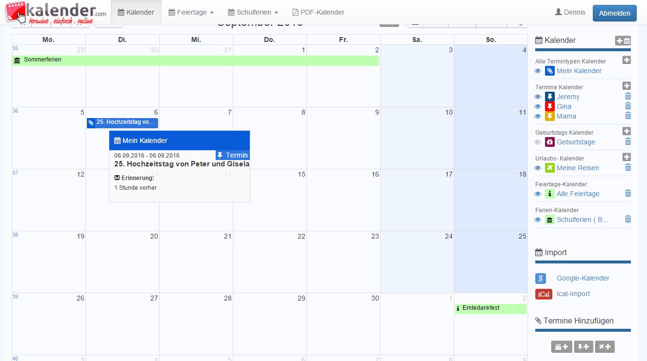 Informations zum Online Termine-Kalender - Kalender.com